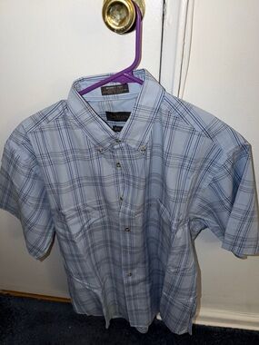 Van Heusen Light Blue Plaid Short-Sleeve Button-Down Shirt
